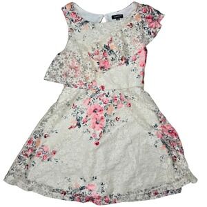 Zunie Girls Ivory Floral Lace Ruffle Dress Size 8